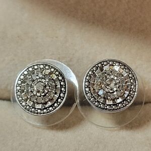 Silver-925 Crystal Circle Stud Earrings - Sparkling Round Design